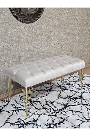 Gold Tel Ayaklı 90 cm Puf Bench - Puf - Bench - Kasalı Oturak - Oturak - Yatak Ucu Puf Krem Renk 90 x 40 Boyut/Ebat