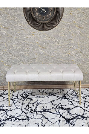 Gold Tel Ayaklı 90 cm Puf Bench - Puf - Bench - Kasalı Oturak - Oturak - Yatak Ucu Puf Krem Renk 90 x 40 Boyut/Ebat