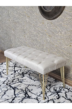 Gold Tel Ayaklı 90 cm Puf Bench - Puf - Bench - Kasalı Oturak - Oturak - Yatak Ucu Puf Krem Renk 90 x 40 Boyut/Ebat