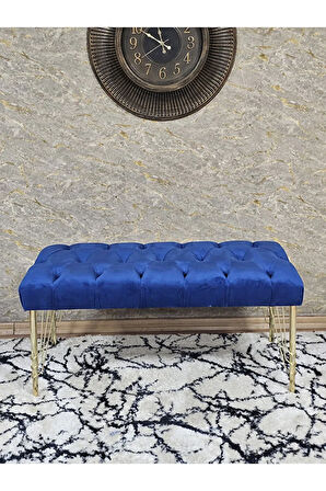 Gold Tel Ayaklı 90 cm Puf Bench - Puf - Bench - Kasalı Oturak - Oturak - Yatak Ucu Puf Mavi Renk 90 x 40 Boyut/Ebat
