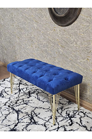 Gold Tel Ayaklı 90 cm Puf Bench - Puf - Bench - Kasalı Oturak - Oturak - Yatak Ucu Puf Mavi Renk 90 x 40 Boyut/Ebat