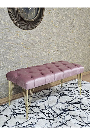 Gold Tel Ayaklı 90 cm Puf Bench - Puf - Bench - Kasalı Oturak - Oturak - Yatak Ucu Puf Pembe Renk 90 x 40 Boyut/Ebat