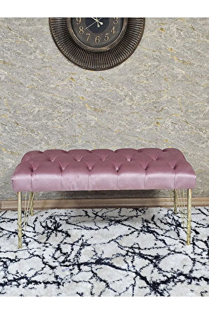 Gold Tel Ayaklı 90 cm Puf Bench - Puf - Bench - Kasalı Oturak - Oturak - Yatak Ucu Puf Pembe Renk 90 x 40 Boyut/Ebat