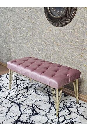 Gold Tel Ayaklı 90 cm Puf Bench - Puf - Bench - Kasalı Oturak - Oturak - Yatak Ucu Puf Pembe Renk 90 x 40 Boyut/Ebat