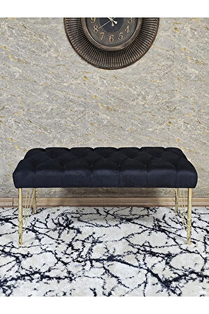 Gold Tel Ayaklı 90 cm Puf Bench - Puf - Bench - Kasalı Oturak - Oturak - Yatak Ucu Puf Siyah Renk 90 x 40 Boyut/Ebat