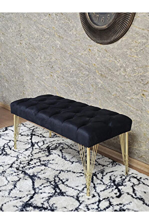 Gold Tel Ayaklı 90 cm Puf Bench - Puf - Bench - Kasalı Oturak - Oturak - Yatak Ucu Puf Siyah Renk 90 x 40 Boyut/Ebat