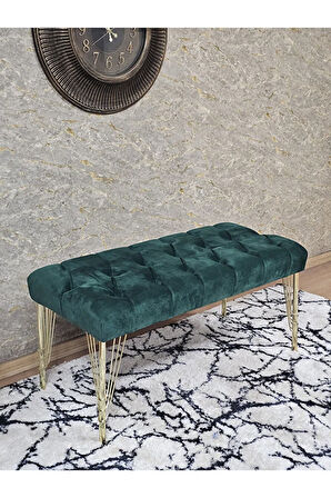 Gold Tel Ayaklı 90 cm Puf Bench - Puf - Bench - Kasalı Oturak - Oturak - Yatak Ucu Puf Yeşil Renk 90 x 40 Boyut/Ebat