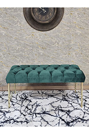Gold Tel Ayaklı 90 cm Puf Bench - Puf - Bench - Kasalı Oturak - Oturak - Yatak Ucu Puf Yeşil Renk 90 x 40 Boyut/Ebat