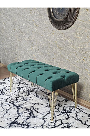 Gold Tel Ayaklı 90 cm Puf Bench - Puf - Bench - Kasalı Oturak - Oturak - Yatak Ucu Puf Yeşil Renk 90 x 40 Boyut/Ebat