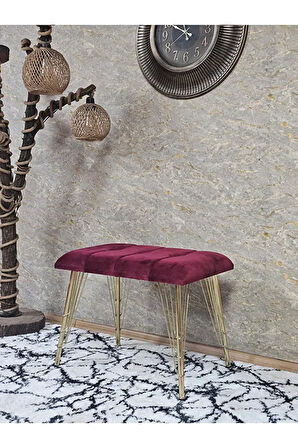 Metal Gold Tel Ayaklı 60 cm Puf Bench - Puf - Bench - Oturak - Mutfak Oturağı - Antre Oturağı Bordo Renk 60 x 40 Boyut/Ebat
