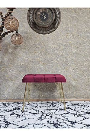 Metal Gold Tel Ayaklı 60 cm Puf Bench - Puf - Bench - Oturak - Mutfak Oturağı - Antre Oturağı Bordo Renk 60 x 40 Boyut/Ebat