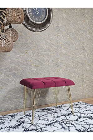 Metal Gold Tel Ayaklı 60 cm Puf Bench - Puf - Bench - Oturak - Mutfak Oturağı - Antre Oturağı Bordo Renk 60 x 40 Boyut/Ebat