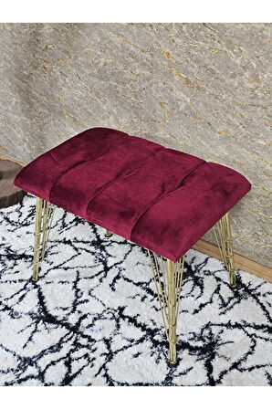 Metal Gold Tel Ayaklı 60 cm Puf Bench - Puf - Bench - Oturak - Mutfak Oturağı - Antre Oturağı Bordo Renk 60 x 40 Boyut/Ebat