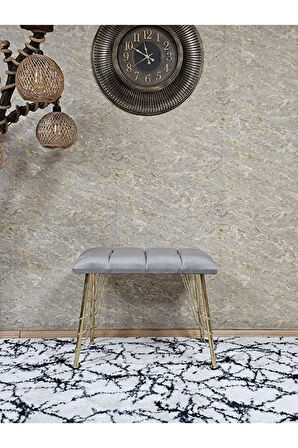 Metal Gold Tel Ayaklı 60 cm Puf Bench - Puf - Bench - Oturak - Mutfak Oturağı - Antre Oturağı Gri Renk 60 x 40 Boyut/Ebat