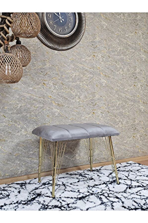 Metal Gold Tel Ayaklı 60 cm Puf Bench - Puf - Bench - Oturak - Mutfak Oturağı - Antre Oturağı Gri Renk 60 x 40 Boyut/Ebat
