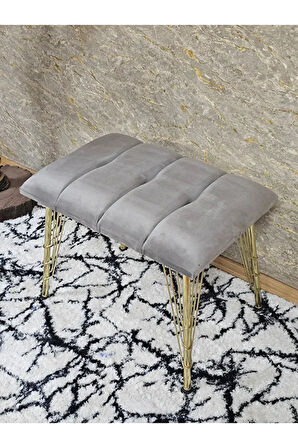 Metal Gold Tel Ayaklı 60 cm Puf Bench - Puf - Bench - Oturak - Mutfak Oturağı - Antre Oturağı Gri Renk 60 x 40 Boyut/Ebat