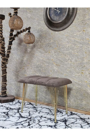 Metal Gold Tel Ayaklı 60 cm Puf Bench - Puf - Bench - Oturak - Mutfak Oturağı - Antre Oturağı Kahverengi Renk 60 x 40 Boyut/Ebat