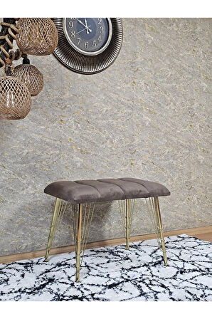Metal Gold Tel Ayaklı 60 cm Puf Bench - Puf - Bench - Oturak - Mutfak Oturağı - Antre Oturağı Kahverengi Renk 60 x 40 Boyut/Ebat