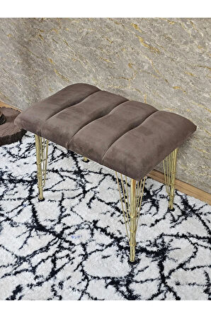 Metal Gold Tel Ayaklı 60 cm Puf Bench - Puf - Bench - Oturak - Mutfak Oturağı - Antre Oturağı Kahverengi Renk 60 x 40 Boyut/Ebat