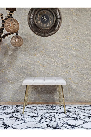 Metal Gold Tel Ayaklı 60 cm Puf Bench - Puf - Bench - Oturak - Mutfak Oturağı - Antre Oturağı Krem Renk 60 x 40 Boyut/Ebat