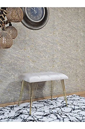 Metal Gold Tel Ayaklı 60 cm Puf Bench - Puf - Bench - Oturak - Mutfak Oturağı - Antre Oturağı Krem Renk 60 x 40 Boyut/Ebat