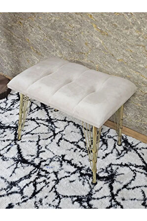 Metal Gold Tel Ayaklı 60 cm Puf Bench - Puf - Bench - Oturak - Mutfak Oturağı - Antre Oturağı Krem Renk 60 x 40 Boyut/Ebat