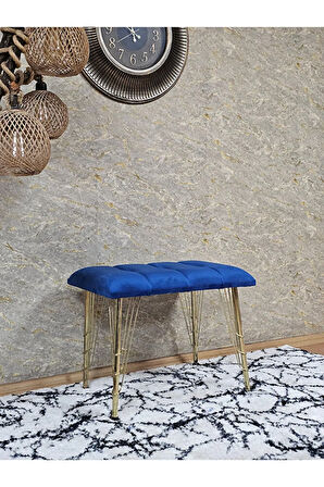 Metal Gold Tel Ayaklı 60 cm Puf Bench - Puf - Bench - Oturak - Mutfak Oturağı - Antre Oturağı Mavi Renk 60 x 40 Boyut/Ebat