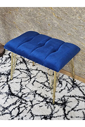 Metal Gold Tel Ayaklı 60 cm Puf Bench - Puf - Bench - Oturak - Mutfak Oturağı - Antre Oturağı Mavi Renk 60 x 40 Boyut/Ebat