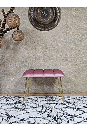 Metal Gold Tel Ayaklı 60 cm Puf Bench - Puf - Bench - Oturak - Mutfak Oturağı - Antre Oturağı Pembe Renk 60 x 40 Boyut/Ebat
