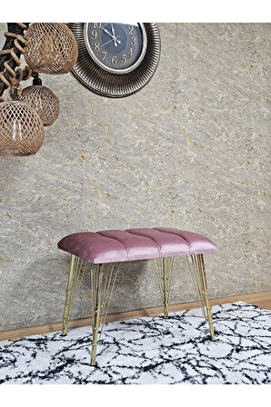 Metal Gold Tel Ayaklı 60 cm Puf Bench - Puf - Bench - Oturak - Mutfak Oturağı - Antre Oturağı Pembe Renk 60 x 40 Boyut/Ebat