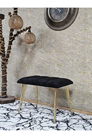 Metal Gold Tel Ayaklı 60 cm Puf Bench - Puf - Bench - Oturak - Mutfak Oturağı - Antre Oturağı Siyah Renk 60 x 40 Boyut/Ebat