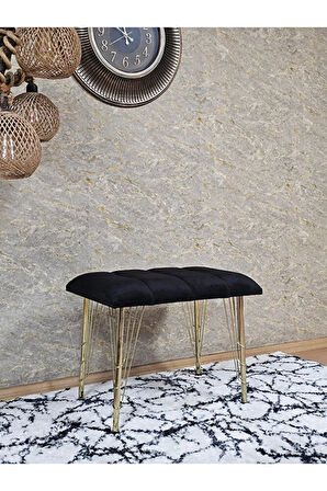 Metal Gold Tel Ayaklı 60 cm Puf Bench - Puf - Bench - Oturak - Mutfak Oturağı - Antre Oturağı Siyah Renk 60 x 40 Boyut/Ebat