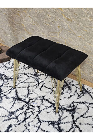 Metal Gold Tel Ayaklı 60 cm Puf Bench - Puf - Bench - Oturak - Mutfak Oturağı - Antre Oturağı Siyah Renk 60 x 40 Boyut/Ebat