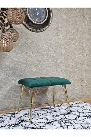 Metal Gold Tel Ayaklı 60 cm Puf Bench - Puf - Bench - Oturak - Mutfak Oturağı - Antre Oturağı Yeşil Renk 60 x 40 Boyut/Ebat