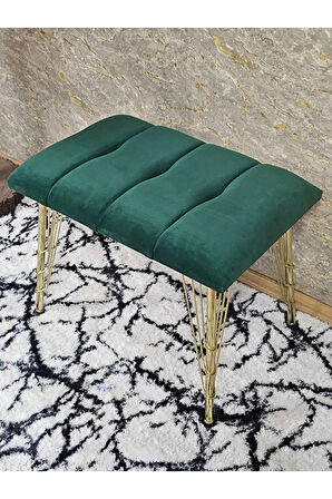 Metal Gold Tel Ayaklı 60 cm Puf Bench - Puf - Bench - Oturak - Mutfak Oturağı - Antre Oturağı Yeşil Renk 60 x 40 Boyut/Ebat