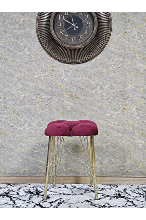 Kare Gold Kaplama Telli Ayaklı Tabure - Oturak - Bar Taburesi - Ayaklı Tabure Bordo Renk 48 x 33 Boyut/Ebat