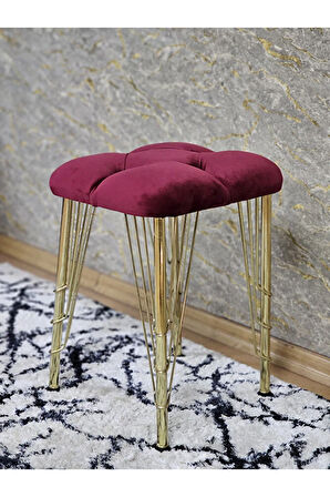 Kare Gold Kaplama Telli Ayaklı Tabure - Oturak - Bar Taburesi - Ayaklı Tabure Bordo Renk 48 x 33 Boyut/Ebat