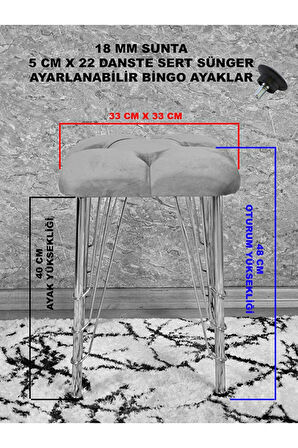 Kare Gold Kaplama Telli Ayaklı Tabure - Oturak - Bar Taburesi - Ayaklı Tabure Füme Renk 48 x 33 Boyut/Ebat