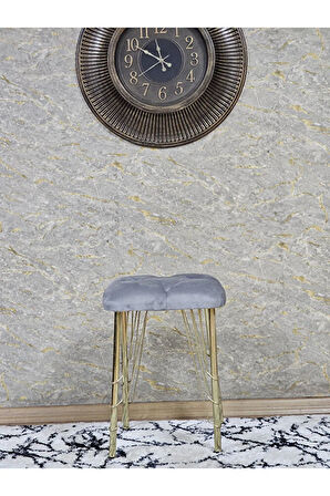 Kare Gold Kaplama Telli Ayaklı Tabure - Oturak - Bar Taburesi - Ayaklı Tabure Gri Renk 48 x 33 Boyut/Ebat