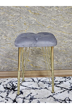Kare Gold Kaplama Telli Ayaklı Tabure - Oturak - Bar Taburesi - Ayaklı Tabure Gri Renk 48 x 33 Boyut/Ebat