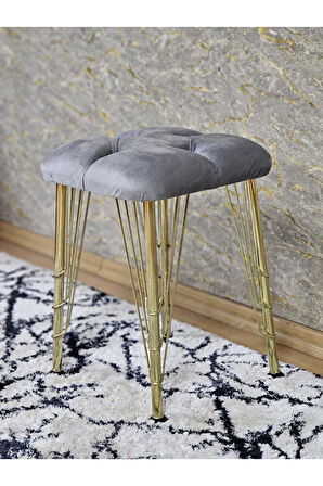 Kare Gold Kaplama Telli Ayaklı Tabure - Oturak - Bar Taburesi - Ayaklı Tabure Gri Renk 48 x 33 Boyut/Ebat