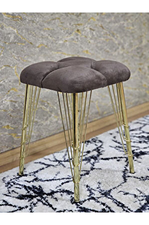 Kare Gold Kaplama Telli Ayaklı Tabure - Oturak - Bar Taburesi - Ayaklı Tabure Kahverengi Renk 48 x 33 Boyut/Ebat