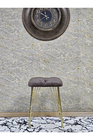 Kare Gold Kaplama Telli Ayaklı Tabure - Oturak - Bar Taburesi - Ayaklı Tabure Kahverengi Renk 48 x 33 Boyut/Ebat