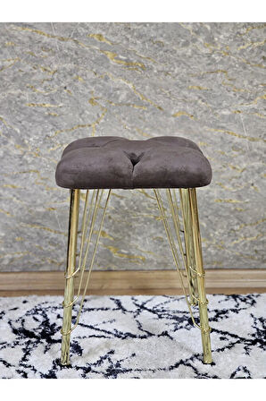 Kare Gold Kaplama Telli Ayaklı Tabure - Oturak - Bar Taburesi - Ayaklı Tabure Kahverengi Renk 48 x 33 Boyut/Ebat