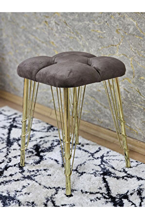 Kare Gold Kaplama Telli Ayaklı Tabure - Oturak - Bar Taburesi - Ayaklı Tabure Kahverengi Renk 48 x 33 Boyut/Ebat