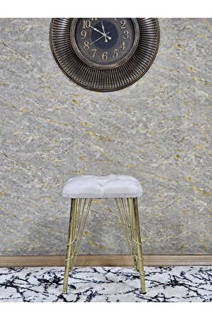 Kare Gold Kaplama Telli Ayaklı Tabure - Oturak - Bar Taburesi - Ayaklı Tabure Krem Renk 48 x 33 Boyut/Ebat