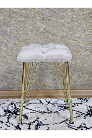 Kare Gold Kaplama Telli Ayaklı Tabure - Oturak - Bar Taburesi - Ayaklı Tabure Krem Renk 48 x 33 Boyut/Ebat