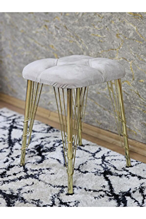 Kare Gold Kaplama Telli Ayaklı Tabure - Oturak - Bar Taburesi - Ayaklı Tabure Krem Renk 48 x 33 Boyut/Ebat