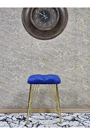 Kare Gold Kaplama Telli Ayaklı Tabure - Oturak - Bar Taburesi - Ayaklı Tabure Mavi Renk 48 x 33 Boyut/Ebat