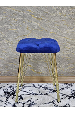 Kare Gold Kaplama Telli Ayaklı Tabure - Oturak - Bar Taburesi - Ayaklı Tabure Mavi Renk 48 x 33 Boyut/Ebat
